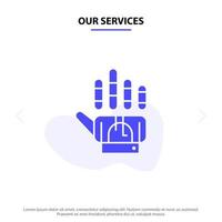 Our Services Tracking Glove Hand Technology Solid Glyph Icon Web card Template vector