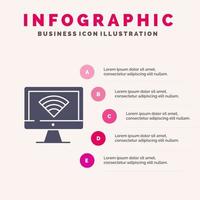 Computer Monitor Wifi Signal Infographics Presentation Template 5 Steps Presentation vector