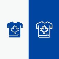 camisa otoño hoja de canadá línea de arce y glifo icono sólido línea de bandera azul y glifo icono sólido bandera azul vector