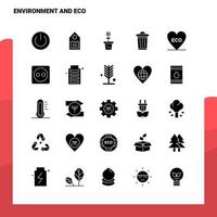 25 conjunto de iconos ambientales y ecológicos plantilla de ilustración de vector de icono de glifo sólido para ideas web y móviles para empresa comercial
