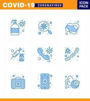 Covid19 Protection CoronaVirus Pendamic 9 Blue icon set such as consult vaccine cleaning syringe drugs viral coronavirus 2019nov disease Vector Design Elements