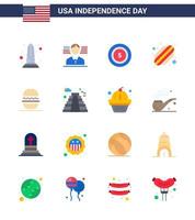 Group of 16 Flats Set for Independence day of United States of America such as usa eat american burger hotdog Editable USA Day Vector Design Elements