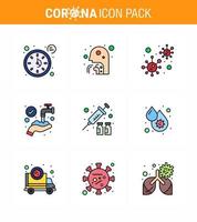 CORONAVIRUS 9 Filled Line Flat Color Icon set on the theme of Corona epidemic contains icons such as washing hands throat protect infection viral coronavirus 2019nov disease Vector Design Element