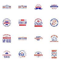 Happy Fathers Day 16 Blue and red Vector Element Set Ribbons and Labels Editable Vector Design Elements