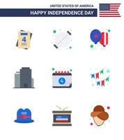 Stock Vector Icon Pack of American Day 9 Line Signs and Symbols for date american balloons american building Editable USA Day Vector Design Elements