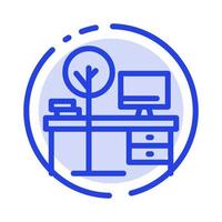 Comfort Desk Office Place Table Blue Dotted Line Line Icon vector
