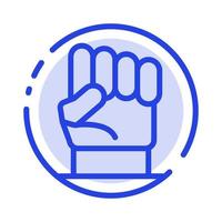 libertad mano poder humano fuerza azul línea punteada icono de línea vector