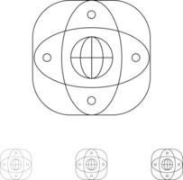 conjunto de iconos de línea negra en negrita y delgada conexión artificial tierra globo global vector