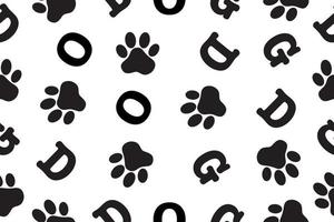 Background of the word dog and paw print. Vector illustration on a white background.