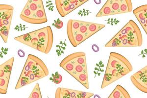 A pattern of pepperoni pizza slices. Fast food illustration vector