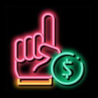 signo de mano dinero apuestas y juegos de azar icono de brillo de neón ilustración vector