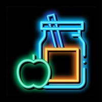 tarro con bebida saludable y biohacking de manzana icono de brillo de neón ilustración vector