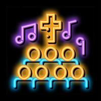 iglesia coro cantando canción concierto neón resplandor icono ilustración vector