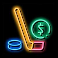 Hockey Stick with Puck Betting And Gambling neon glow icon illustration vector