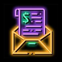 mensaje de factura en sobre e ilustración de icono de brillo de neón en dólares vector