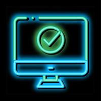 Computer Monitor And Approved Mark neon glow icon illustration vector