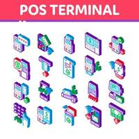 Pos Terminal Device Isometric Icons Set Vector