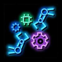 robotic arm process of machine learning neon glow icon illustration vector