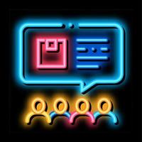 people discussing about company products neon glow icon illustration