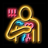 miocardial infarction, heart attack neon glow icon illustration vector