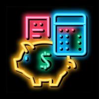 piggy bank profit calculating audit neon glow icon illustration vector