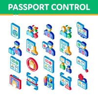 Passport Control Check Isometric Icons Set Vector