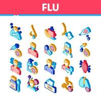 síntomas de gripe médicos isométricos iconos conjunto vector