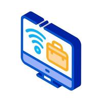 wifi and business case on computer screen isometric icon vector illustration