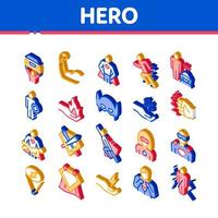 Super Hero Isometric Elements Icons Set Vector