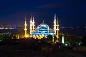 Blue Mosque at sunset in Istanbul, Turkey, Sultanahmet district photo
