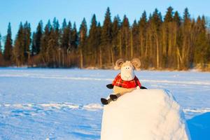 New year card with sheep a symbol of 2015 on snow outdoor photo