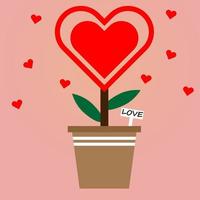 vector ilustrador de planta de corazón en una olla marrón con amor de texto