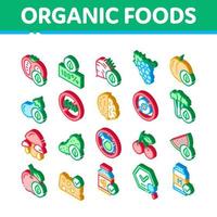 Organic Eco Foods Isometric Icons Set Vector