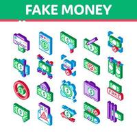 Fake Money Isometric Elements Icons Set Vector