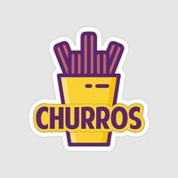 diseño de ilustraciones imprimibles de la etiqueta engomada de los churros en el fondo blanco vector