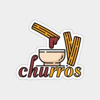 diseño de ilustraciones imprimibles de la etiqueta engomada de los churros en el fondo blanco vector