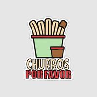 diseño de ilustraciones imprimibles de la etiqueta engomada de los churros en el fondo blanco vector