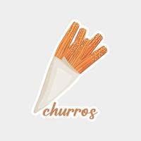 diseño de ilustraciones imprimibles de la etiqueta engomada de los churros en el fondo blanco vector