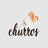 diseño de ilustraciones imprimibles de la etiqueta engomada de los churros en el fondo blanco vector