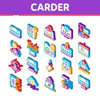 Carder Hacker Isometric Elements Icons Set Vector