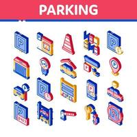 Parking Car Isometric Elements Icons Set Vector