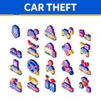 Car Theft Isometric Elements Icons Set Vector
