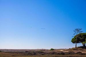 avión con una inscripción en el cielo azul foto