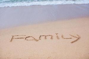 Family painted in the sand on a tropical beach photo