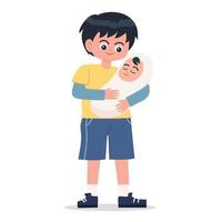 Little boy holding a newborn baby vector image