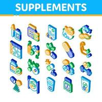 Supplements Isometric Elements Icons Set Vector