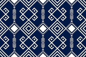 Dark blue and white geometric ethnic seamless pattern design for wallpaper, background, fabric, curtain, carpet, clothing, and wrapping. vector