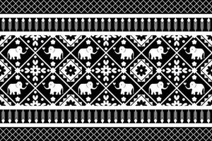 Black and white geometric and elephant painting ethnic seamless pattern design for wallpaper, background, fabric, curtain, carpet, clothing, and wrapping. vector