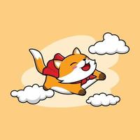 Flying Super fox on the sky with cloud vector illustration, sticker