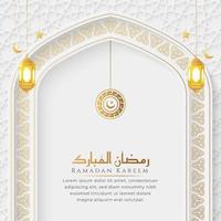 ramadan kareem árabe islámico blanco y dorado fondo ornamental de lujo con patrón islámico y marco de adorno decorativo vector